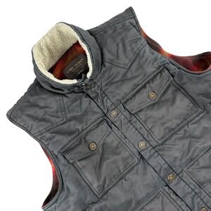 Cody James Vest Mens L Black Plaid Lined Sherpa Collar Puffer Western Outdoor